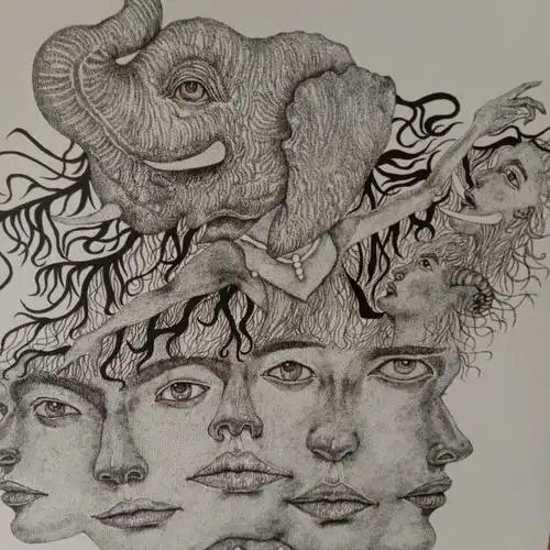 简单的人物黑白画通过人物的结构来用点来画