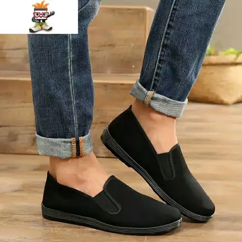 老北京布鞋男鞋单鞋全黑色黑底软底酒店鞋工作鞋中老年爸爸鞋相巾闪潮