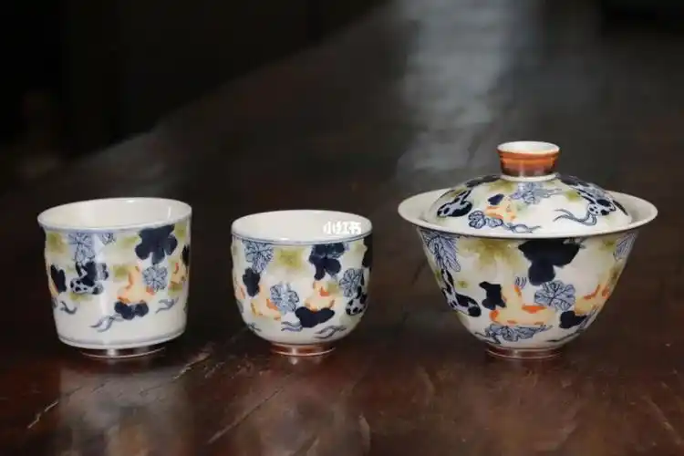 等于堂斗彩葫芦杯柴烧手绘盖碗