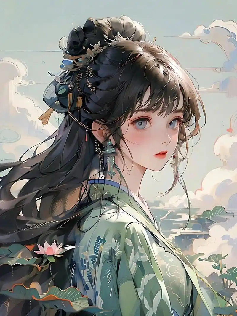 唯美画风的古装女子 prompt 杰作,古装美女,泼墨,国风,荷花般的美少女
