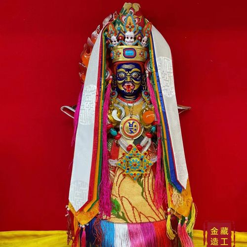 西藏扎基拉姆女财神泥金工艺纯铜佛像金丝锦缎佛衣招财工艺品摆件