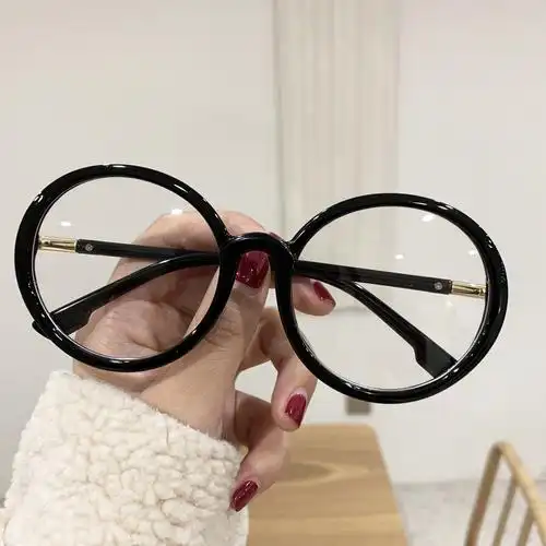 tr超轻黑框透明网红眼镜圆形大框大脸近视镜女防蓝光镜框复古潮男