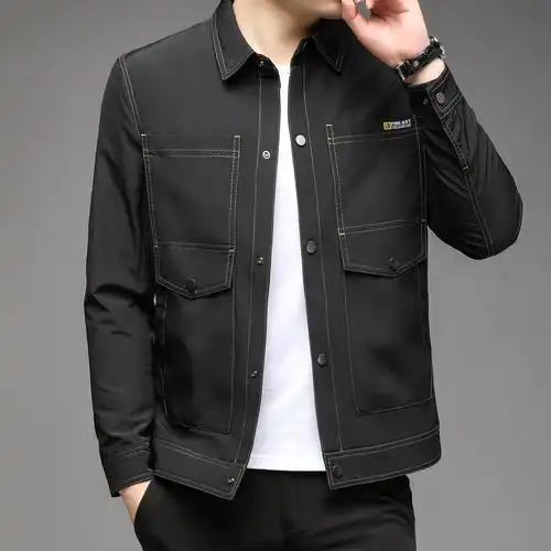 新款上市男士夹克春秋季带帽外套短款上衣简约休闲茄克衫男装夹克