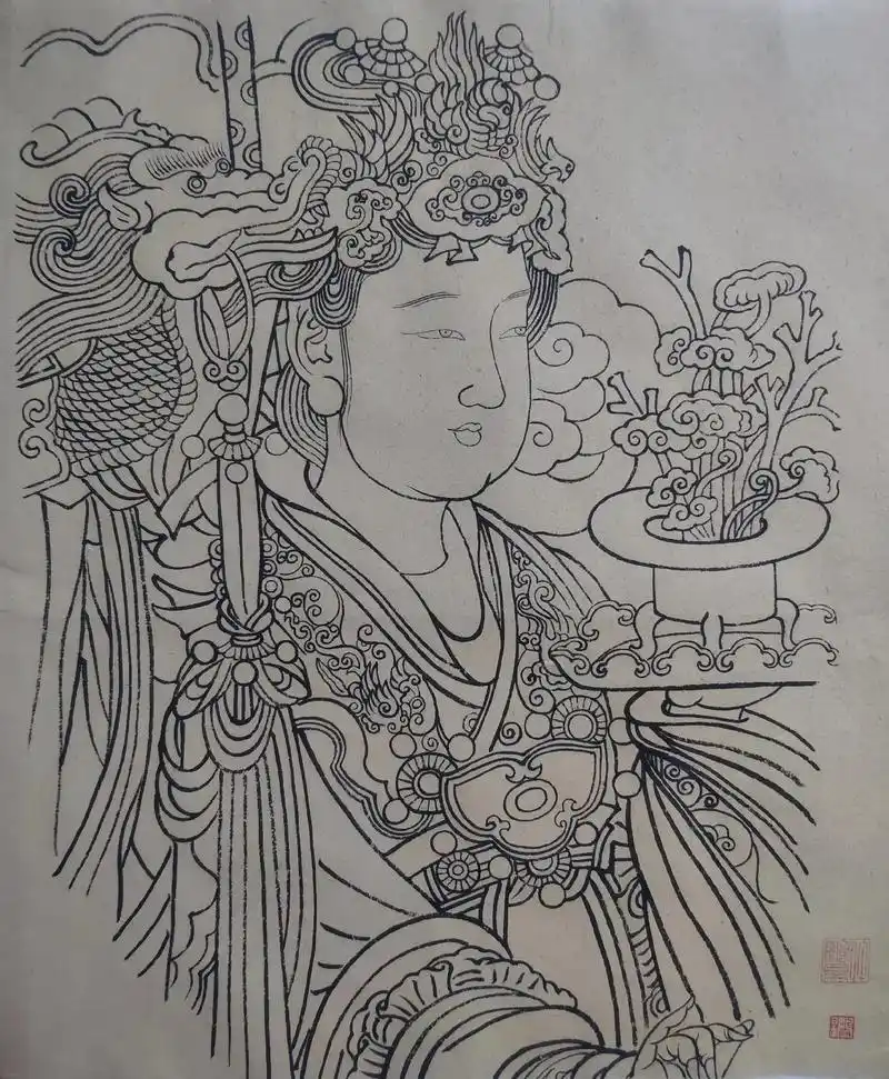 国画 #工笔画 #白描 #白描人物  - 抖音