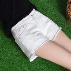 白色破洞高腰牛仔裤短裤女夏季2017新款韩版百搭宽松阔腿大码热裤