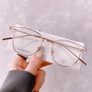 新款金丝透明边眼镜框女近视可配度数大框平光镜复古装饰眼镜韩版
