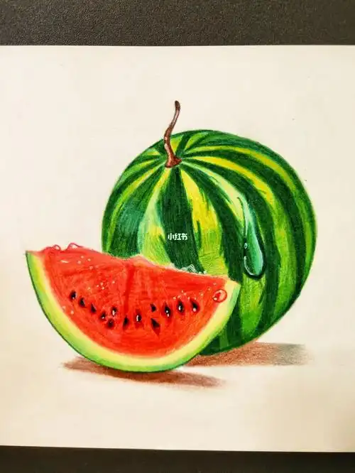 彩铅画07:炎热的夏天吃个西瓜91吧