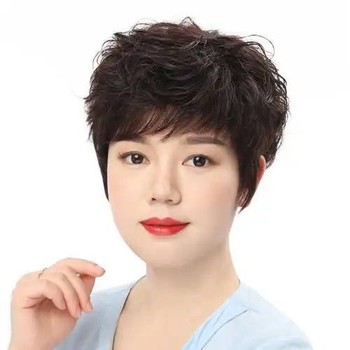 中老年假发女 妈妈款全头套卷发烫发真发发套蓬松短发真发丝 批发