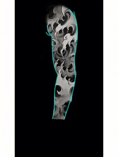 花臂水浪纹身手稿武汉纹身龙族