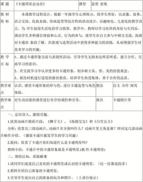 《卡通明星总动员》教案