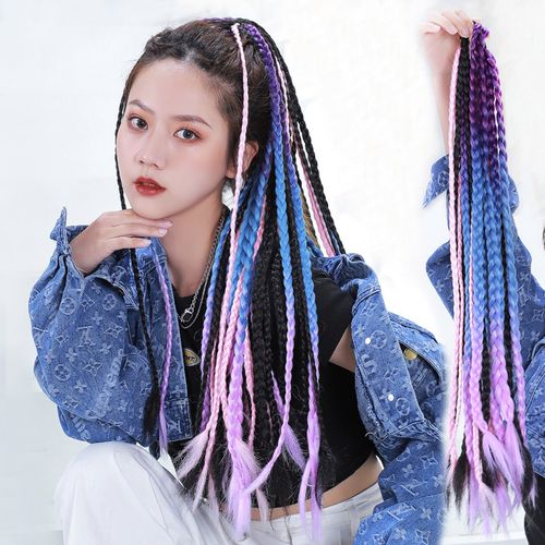 脏辫马尾欧美假发街舞嘻哈非洲彩色渐变编发马尾
