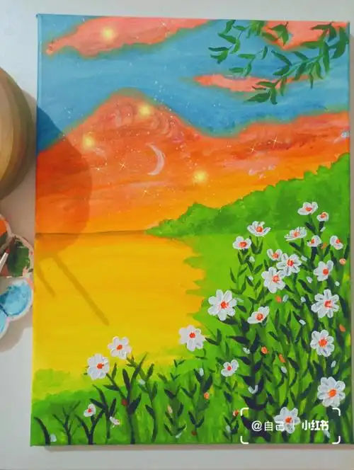 在家临摹几副丙烯颜料画,还需要多加练习