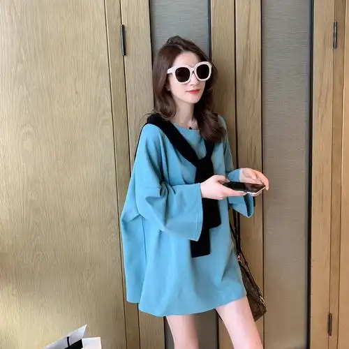 宽松中长款港风t恤女装春季2020新款ins网红上衣搭披肩减龄两件套