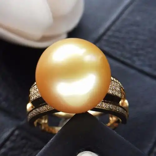 18k金镶天然南洋珍珠戒指