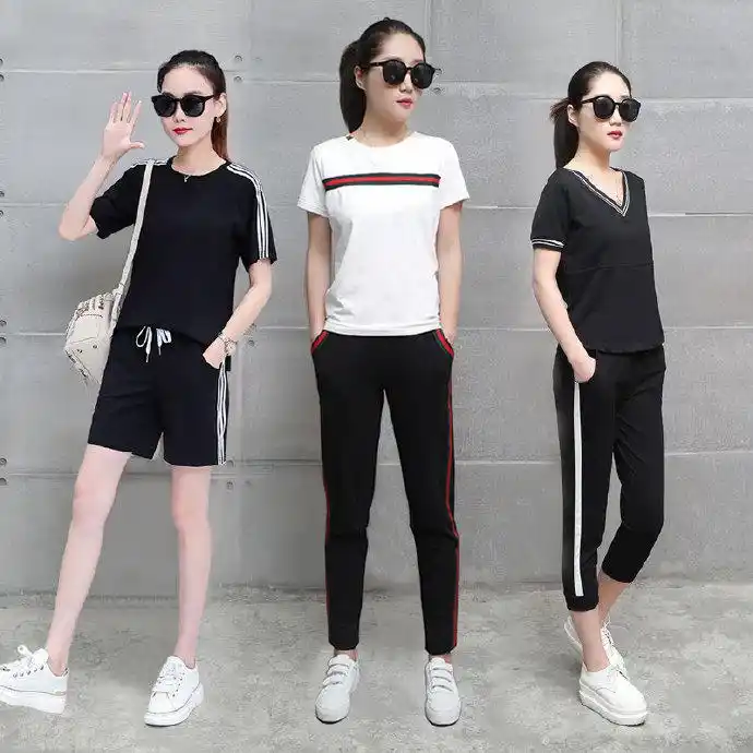 夏季气质休闲时尚洋气短裤运动套装女夏2018新款显瘦大码两件套潮34.