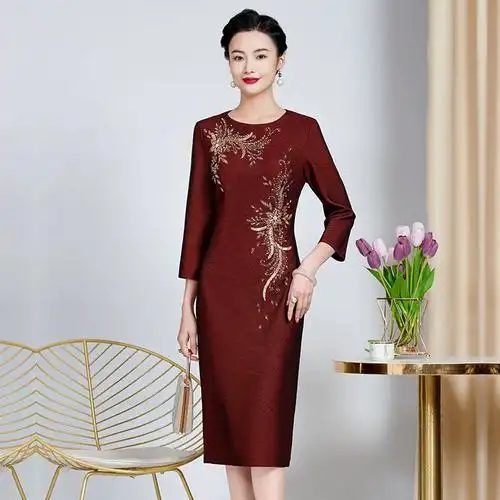 小个子妈妈装婚宴连衣裙高档洋气春秋参加婚礼喜婆婆婚礼服敬酒服