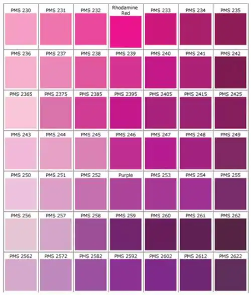 实际上,粉色的色域很宽,标准色卡里的粉色范围大概是这样95每个人对