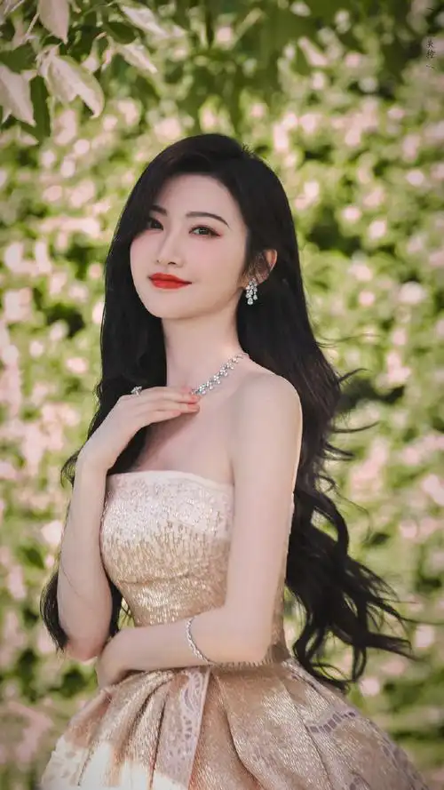 景甜薄纱几何镂空长裙