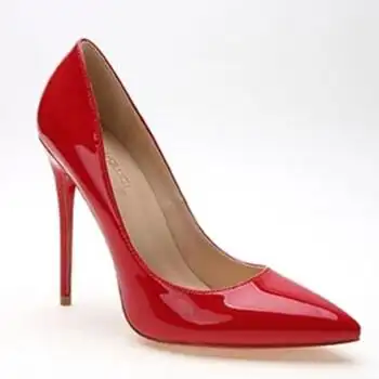 高跟鞋2021欧美风尖头高跟细跟春秋浅口女鞋12公分大码跟鞋红色35