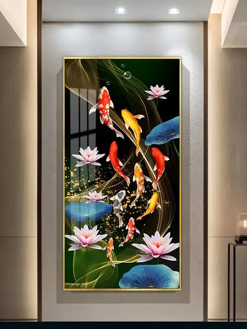 九鱼聚财d 40*80cm/晶瓷面 铝合金边框/黑色框