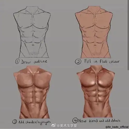 绘画参考#男性肌肉绘画教程