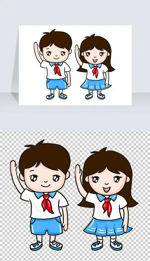 原创小学生红领巾少先队员敬礼卡通形象png免抠元素简笔画图片-版权可