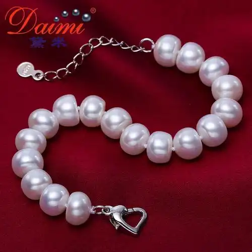 蜜缘黛米珠宝10mm强光白色可调节淡水珍珠手链简约女送妈妈款
