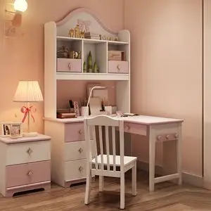 儿童转角书桌书架书柜一体式组合女孩书房桌子直角电脑写字台卧室