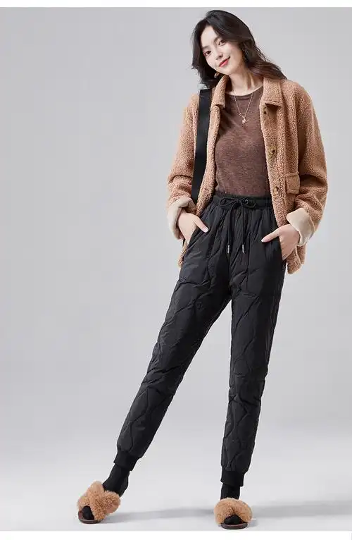 白鹅绒羽绒裤女外穿时尚宽松加厚保暖轻薄女士棉裤羽绒裤子冬长裤