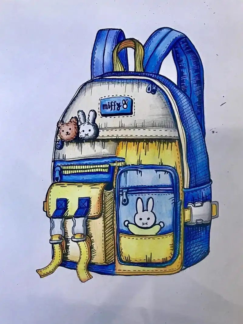 马克笔线描《书包》 马克笔77线描 课程:适94151.