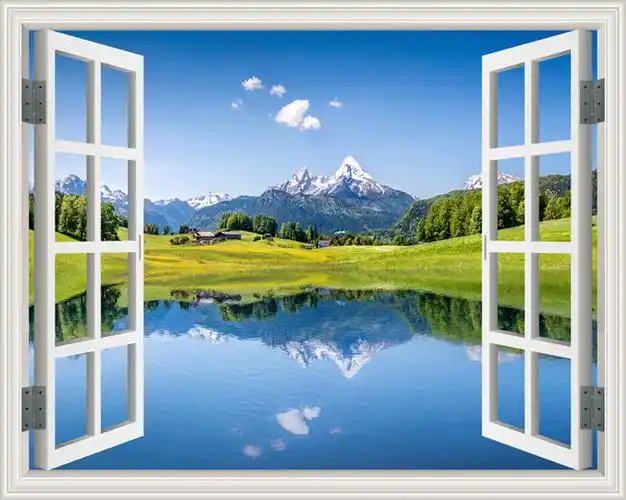 3d墙贴画立体画 仿真 风景_仿真窗户创意贴纸假窗户3d立体贴画客厅