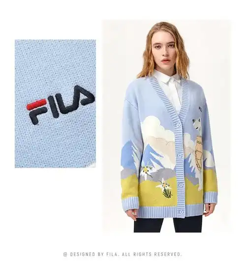 fila斐乐官方女子2021冬季新款时尚优雅编织衫毛衣开衫外套满印一za