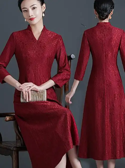 婚礼妈妈装高贵喜婆婆婚宴旗袍连衣裙嫁女儿丈母娘岳母婚庆礼服裙