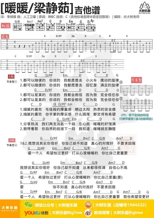 暖暖吉他谱简单版_梁静茹吉他谱_《暖暖》和弦谱