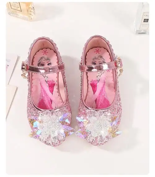 冰雪奇缘爱莎公主鞋女童高跟鞋艾莎小女孩水晶鞋儿童包头高跟单鞋
