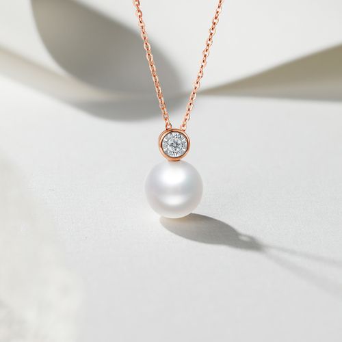 【新品】18k金珍珠项链镶嵌钻石锁骨链复古淡水珍珠链女士