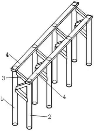 1.本实用新型属于双排桩边坡支护技术领域,尤其涉及一种斜撑式双排桩.