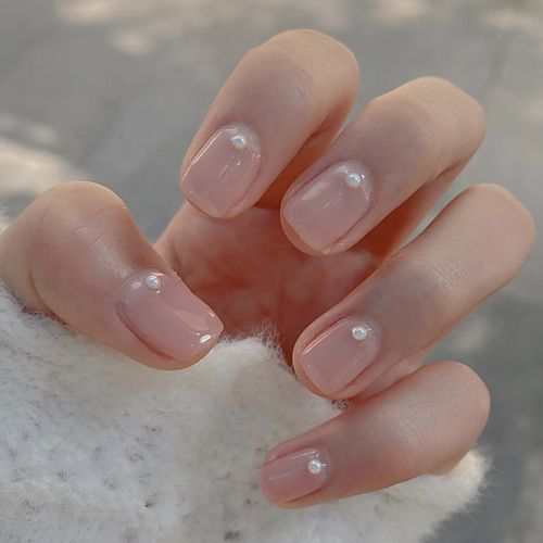 指甲贴片秋冬清新短款方圆纯色亮油冰透裸色指甲彩妆