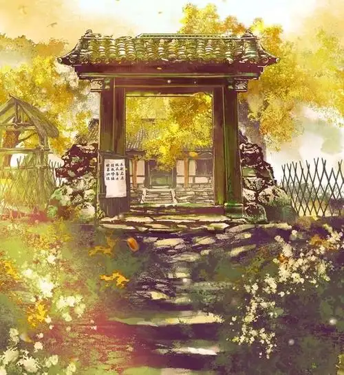 天官赐福:谢怜生活不易开道观,菩荠风景美如画,金黄色调很暖心