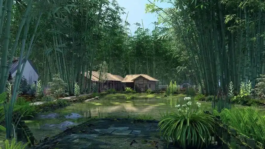 竹林茅屋3d场景-裸眼3d-杜甫草堂灵感