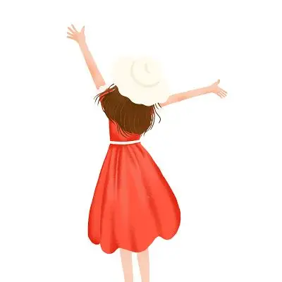 卡通手绘春天春季女孩背影素材