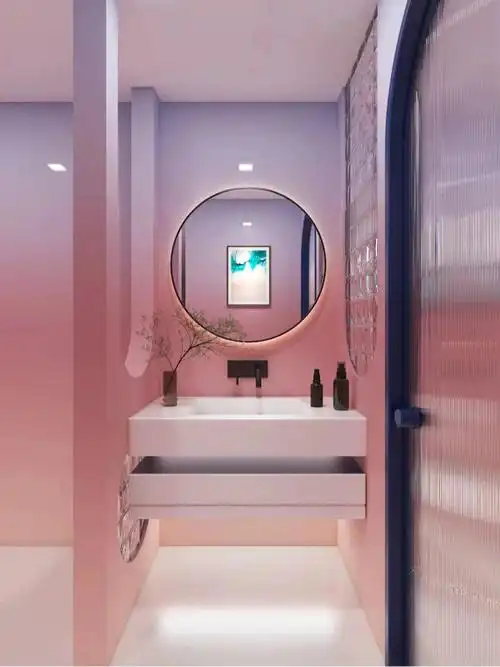 粉紫渐变卫生间太梦幻了都可以想象未来