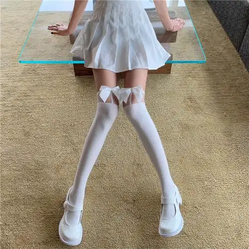 筒袜日系长筒洛丽塔lolita白丝jk超薄高筒袜蝴蝶结打底裤
