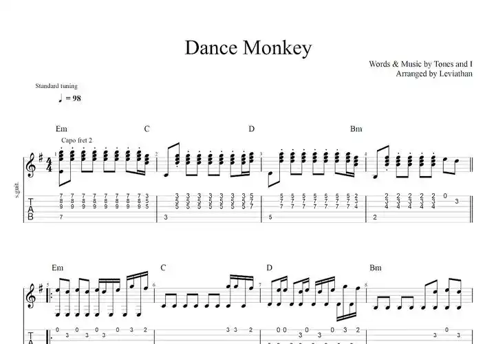 dance monkey曲谱图片