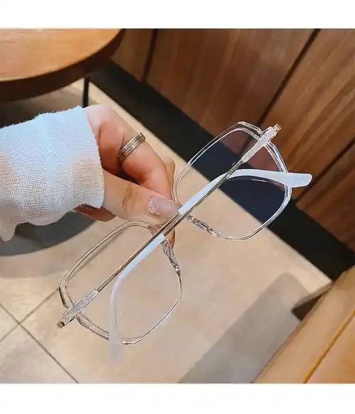 多边形透明白眼镜框女士文艺素颜平光镜复古可配有度数近视眼镜男透明