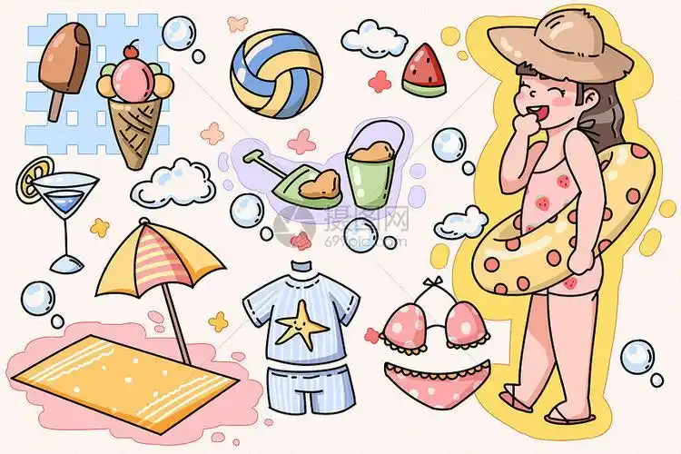 夏天的卡通漫画简笔画