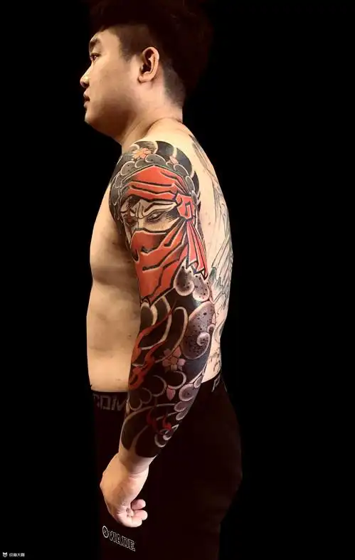 忍者,火男拼接花臂_达摩手臂纹身图案大全 - 纹身大咖