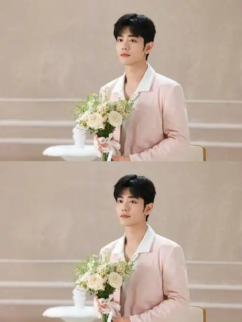 肖战花神降临##肖战粉色深v西装