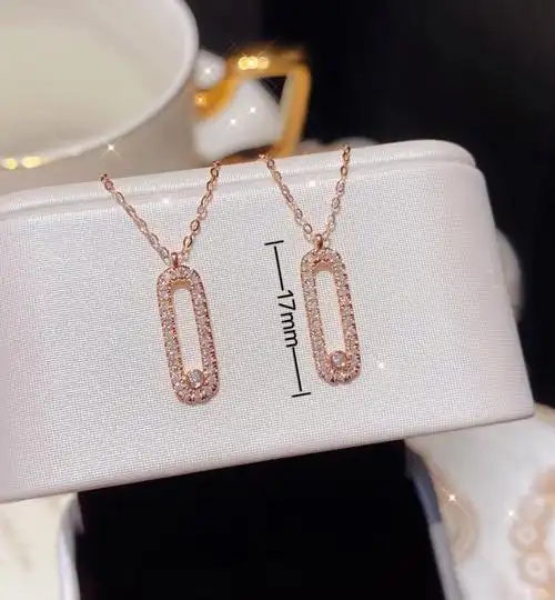 18k金回形针钻石锁骨项链