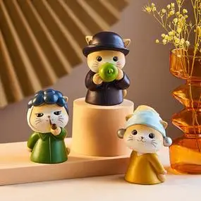 大艺术家系列戴珍珠耳环猫咪家居饰品艺术摆件手办送少女生日礼物